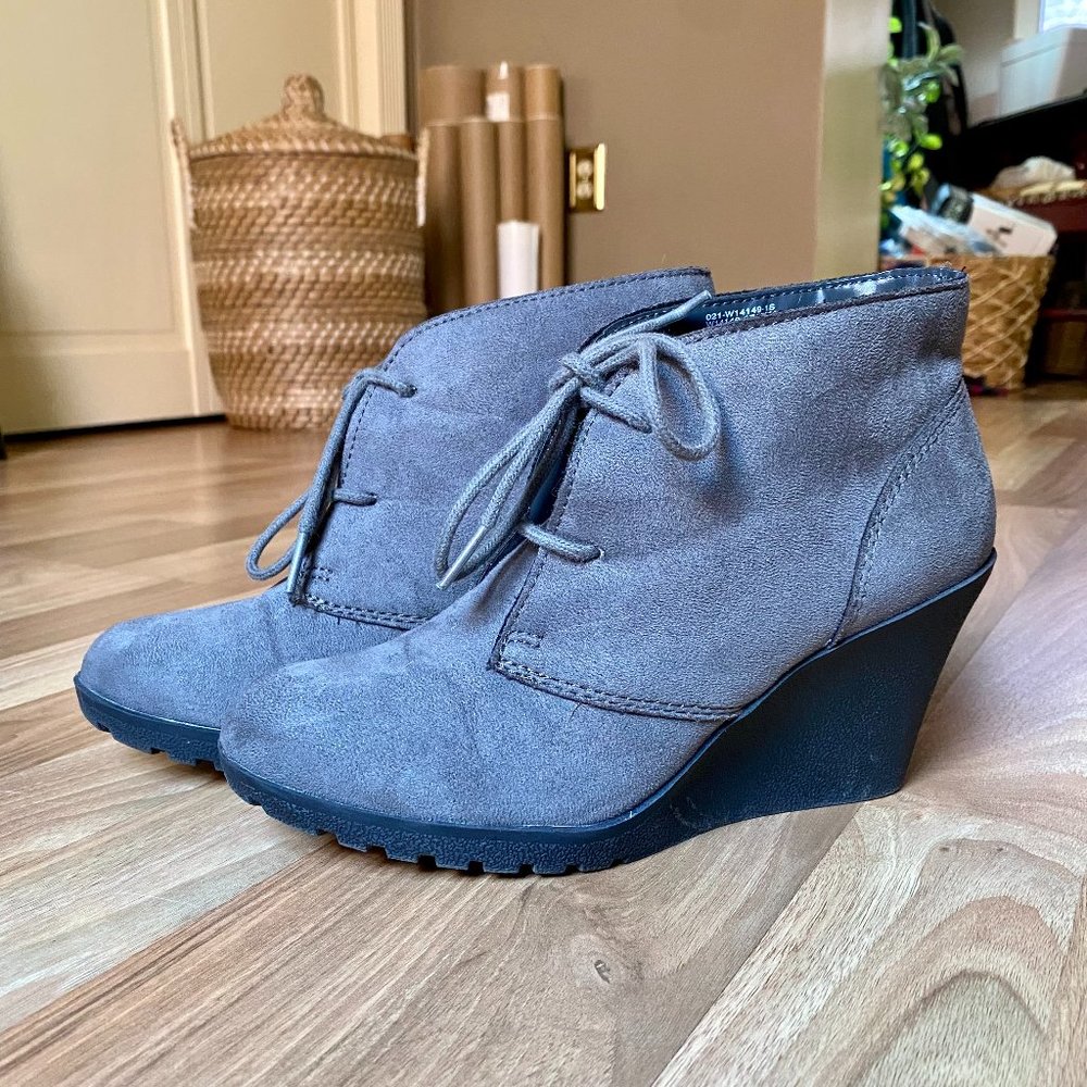 White Mountain Faux Suede Loafer Wedge Heel